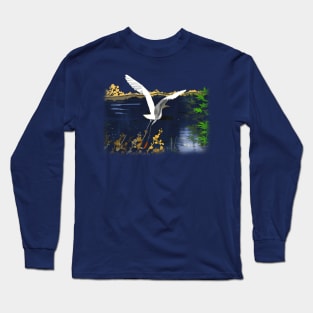 Long Legged Bird over Water Long Sleeve T-Shirt